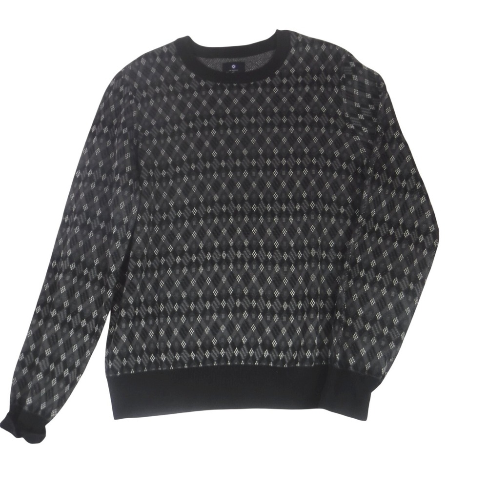 Ben Sherman Black Argyle Crew Neck Sweater Pullover Geometric Knit Mens‎ Large